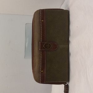 Boc Born Concept Wrist Wallet Womens Green & Brown Vinyl Faux Leather Zipper